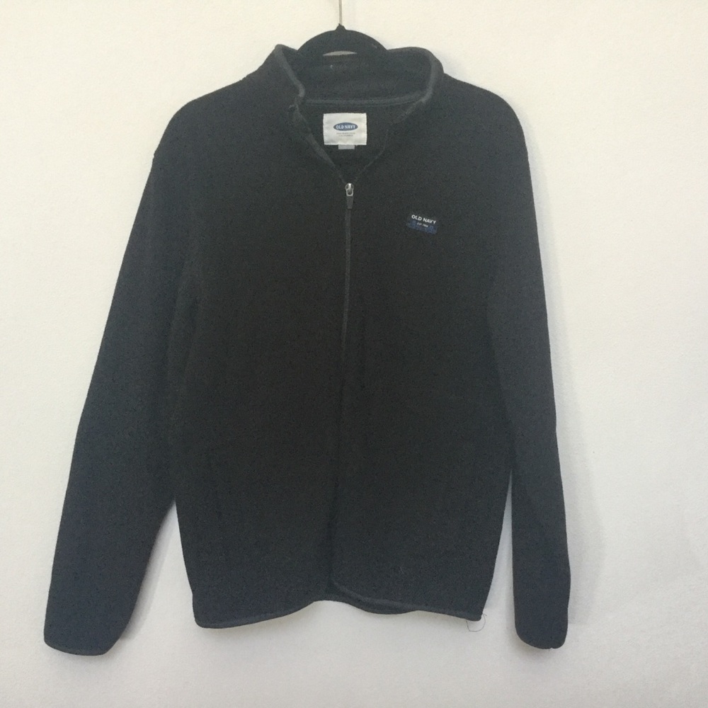 Men's Old Navy Black Full Zip Fleece Jacket Coat Size Medium Warm Basic Layer